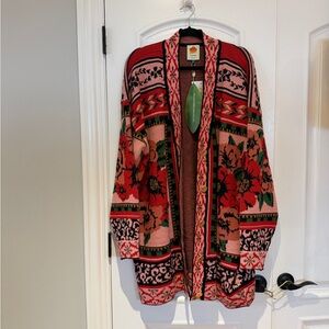 FARM Rio Pink Flower Tapestry Knit Cardigan